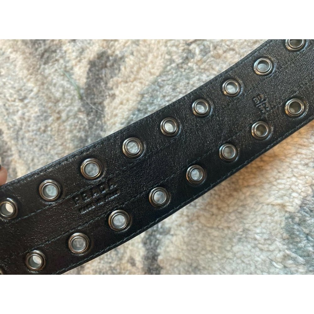 PRADA Black Leather Silver Grommet Belt - Picture 8 of 8